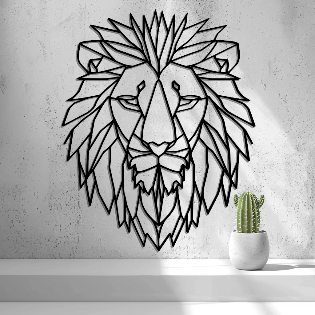 2d Low Poly Lion Head Wall Art